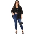 thumbnail image 3 of DARING DIVA Women's Plus V Neck 3/4 Sleeve Crochet Button Front Cover Up 1X Black, 3 of 6