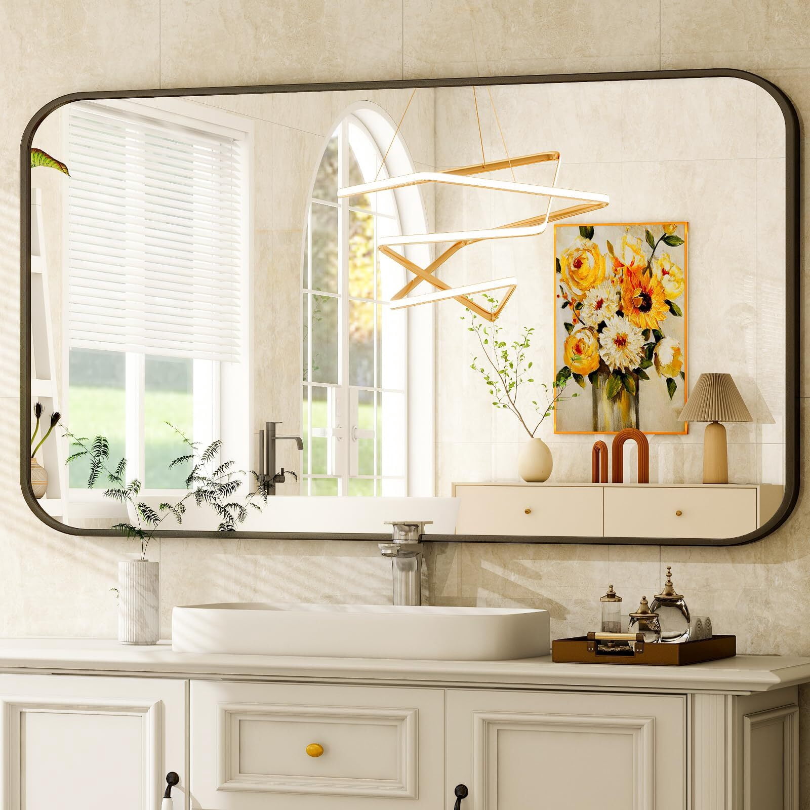Anyrose Bathroom Mirror for Wall, 30 x 48 Inch Metal Framed Rectangle Mirror, Wall Mounted Vanity Mirror for Bathroom,Black