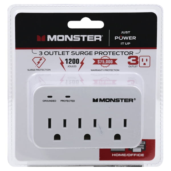 Monster 3001113 Just Power it Up 1200J 3 Outlets Wall Tap Design Surge Protector&amp;#44; White