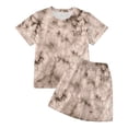thumbnail image 4 of CUZIBR Toddler Colorful Tie Dye Graphic Boys O-Neck Short Sleeve Tshirts Tops With Shorts Outfit Sets Kids Playwear Summer Clothes Sets,Khaki,4-5 Years, 4 of 4