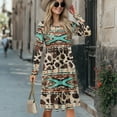 thumbnail image 3 of SCRAWLGOD Aztec Ethnic Pregnant Dress for Women Long Sleeve Maternity Dresses for Work Round Neck Nursing Midi Dresses Breastfeeding Fall Stretchable Womens Swing Dress Midi Size 2XL, 3 of 7