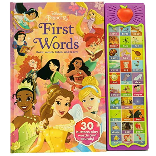 Pre-Owned Disney Princess Cinderella, Moana, Rapunzel, and More! - First Words: Point, Match, Listen, and Learn! 30-Button Sound Book - PI Kids (Play-A-Sound) Hardcover