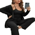 thumbnail image 1 of PENGXIANG Women‘s 3 Piece Lounge Set Pajama Set Sweatsuits Open Front Cardigan Tank Tops Wide Legs Pants Outfits, 1 of 5