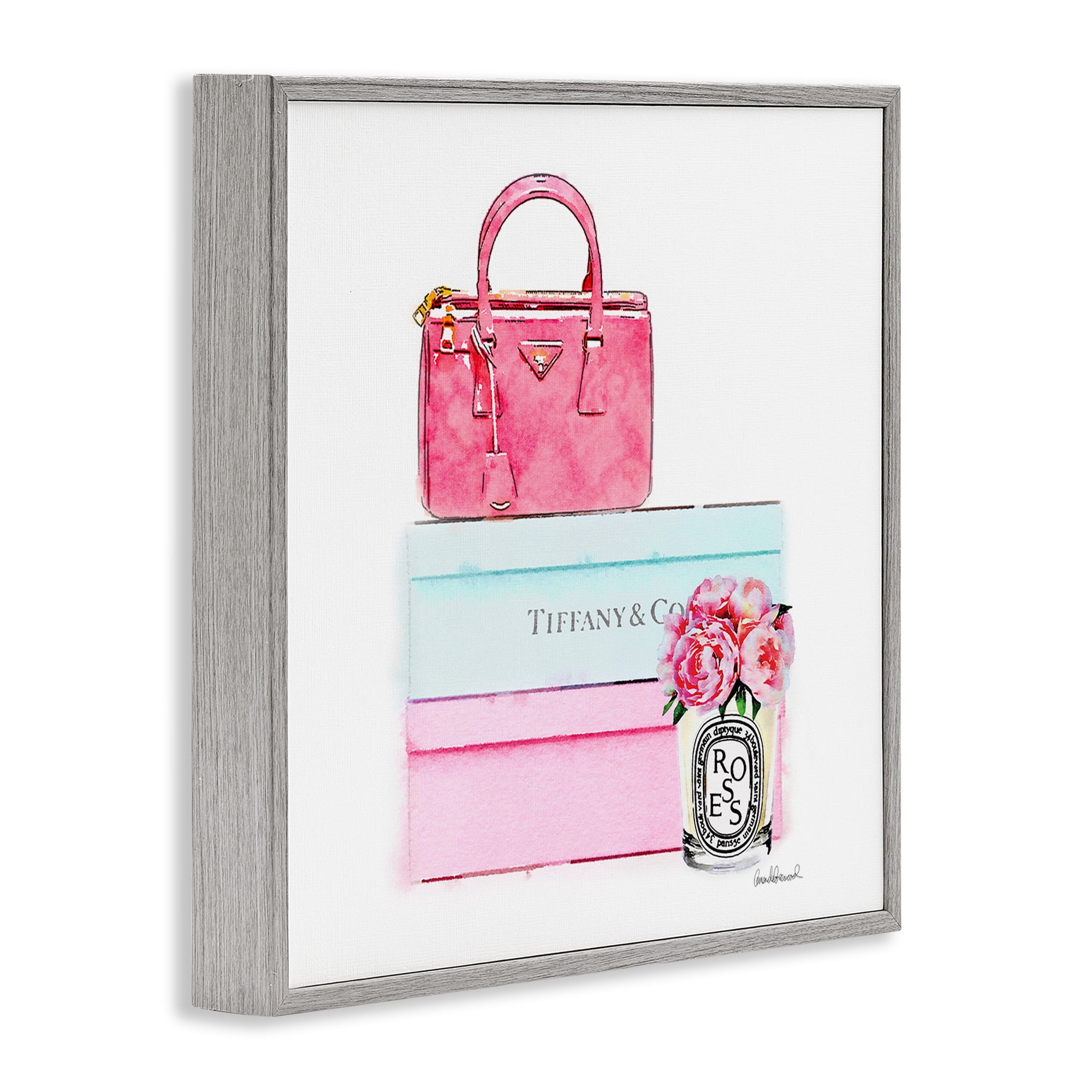 Stupell Industries Fashion Box & Roses Beauty & Fashion Painting Gray Framed Art Print Wall Art, 17 x 17