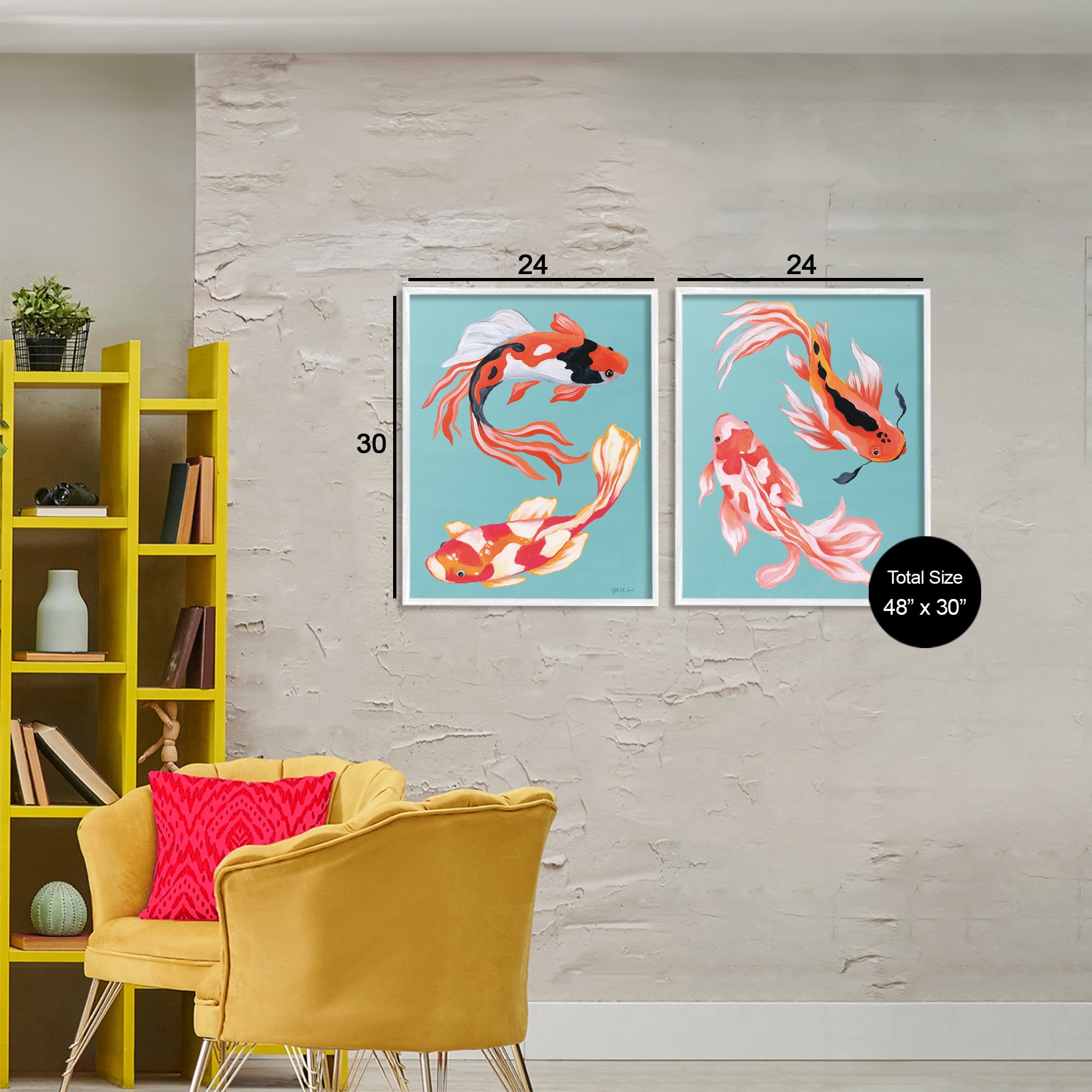 Stupell Industries Colorful Twin Koi 2 Piece White Framed Giclee Art Set, design by Yvette St. Amant
