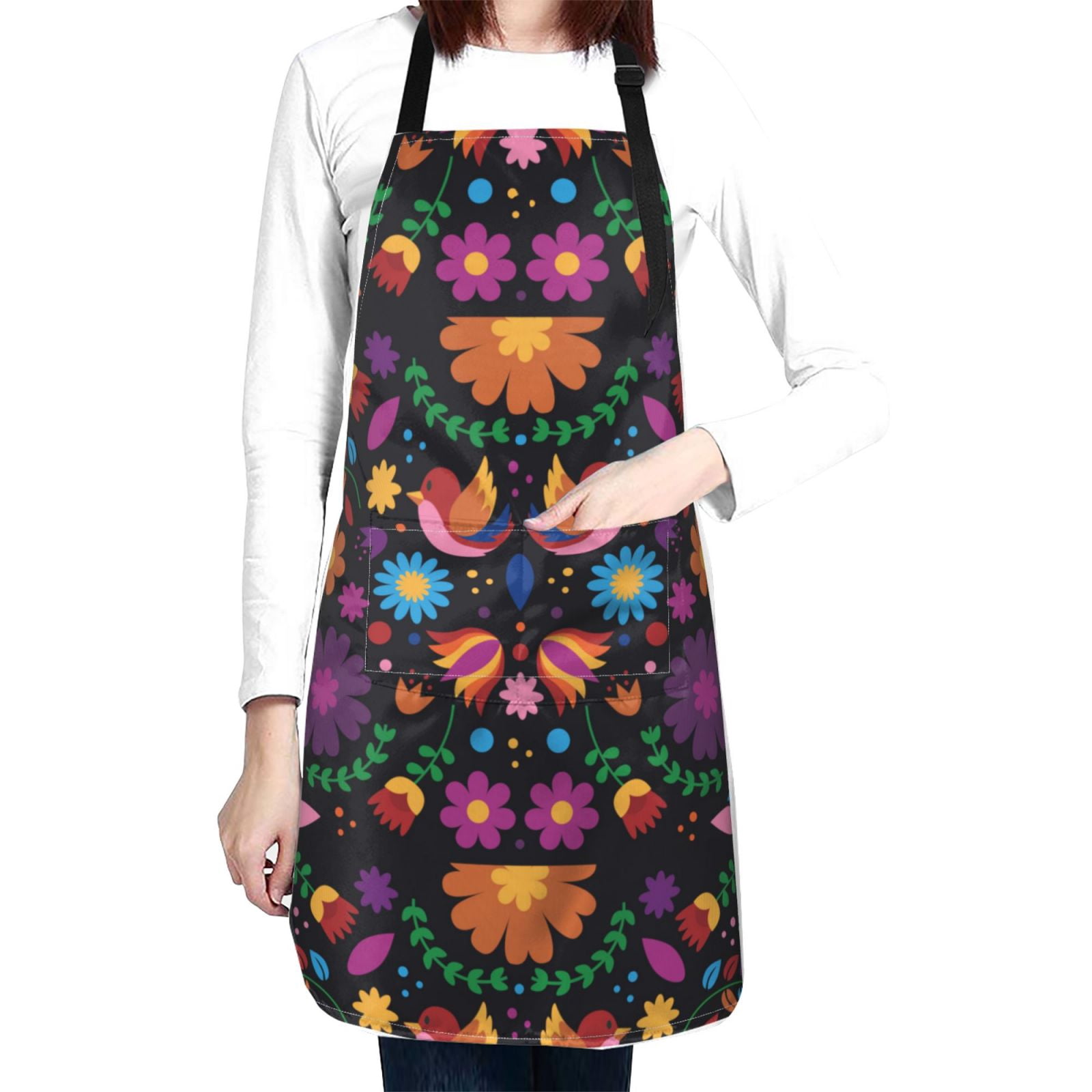 Kdxio Colorful Floral2 Apron with Pockets Adjustable Kitchen Aprons for Men Women Waterproof Aprons for Cooking,Drawing,Crafting, Baking Household Cleaning