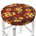 thumbnail image 3 of Logiee Red Plaid Sunflower Print Stool Covers Round,Bar Stool Covers,Watedrproof Stool Slipcover with Elastic,Stool Cushion,Round Bar Stool Seat Covers for Bar Round Chair-13 inch, 3 of 7