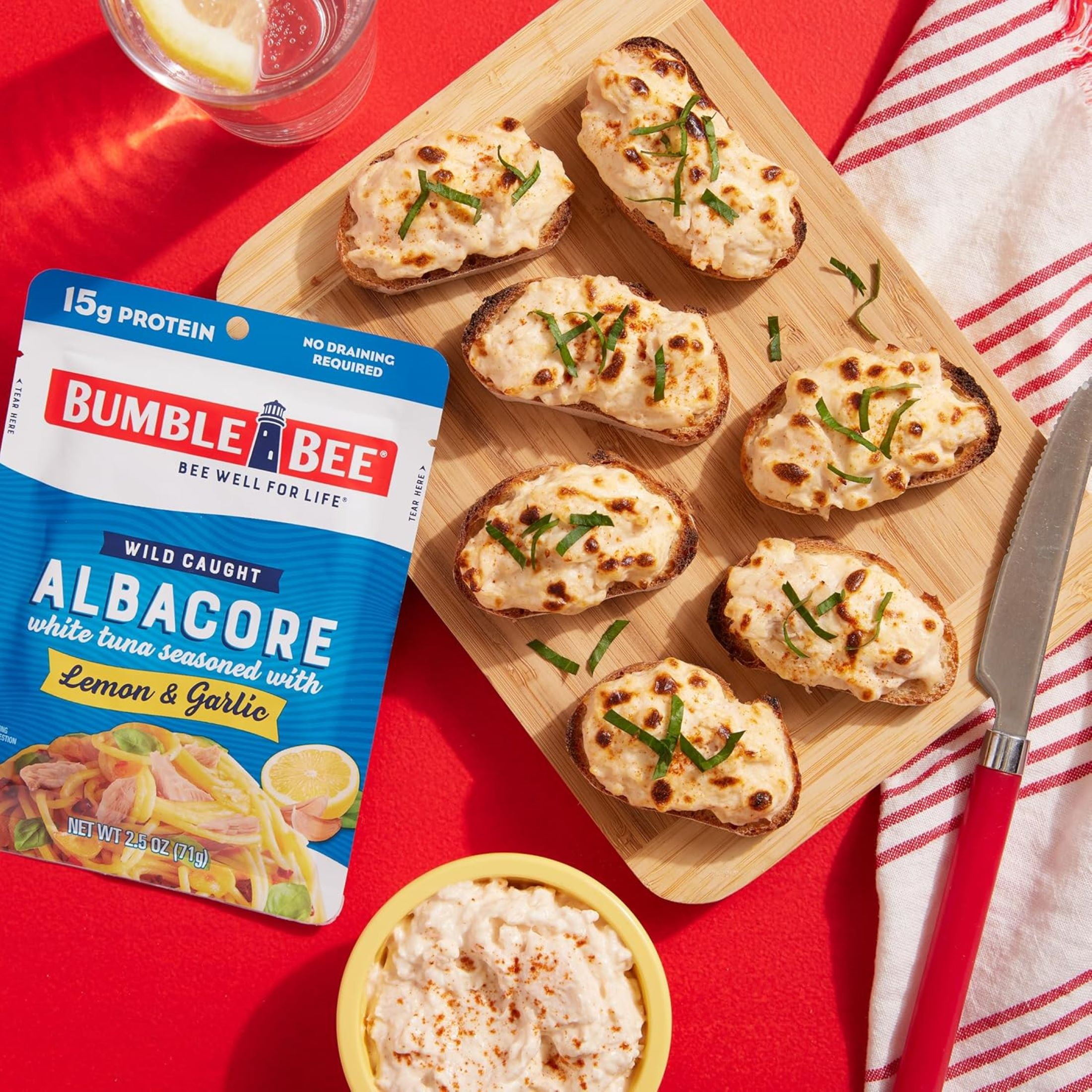 (12 pack) Bumble Bee Lemon & Garlic Seasoned Albacore Tuna in Water, Ready to Eat, 2.5 oz Pouch