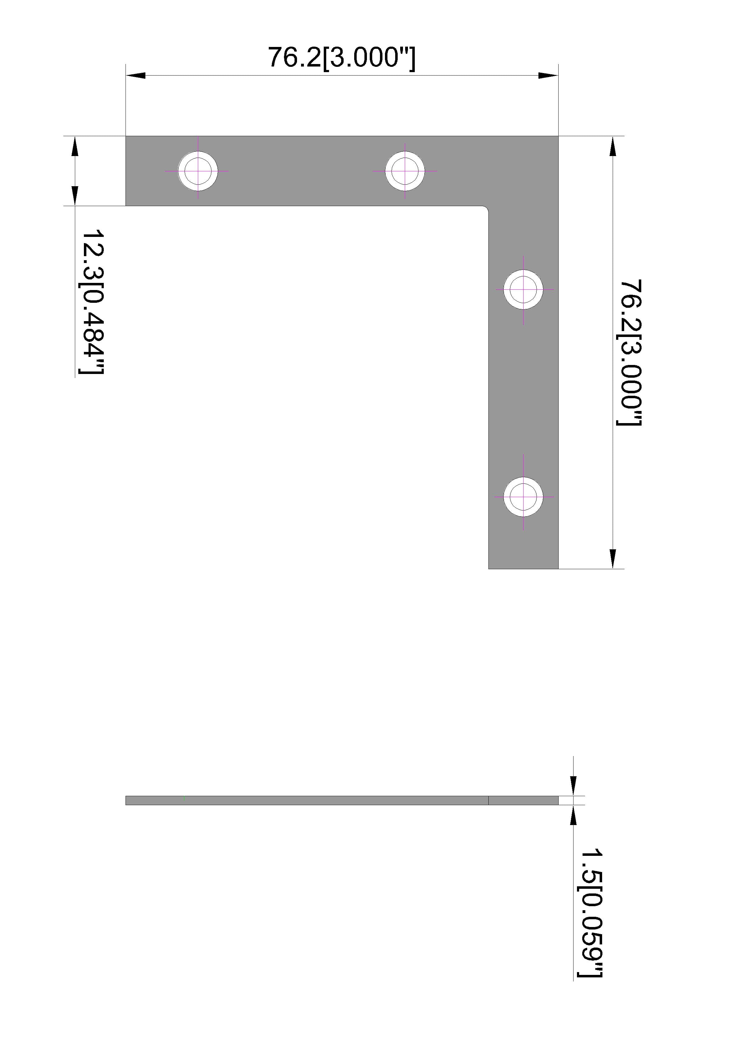 Hyper Tough 3 in. x 3 in. Flat Corner Brace, Steel, Zinc Plated (4 Pack), Assembled Product Depth 6.85 Inch