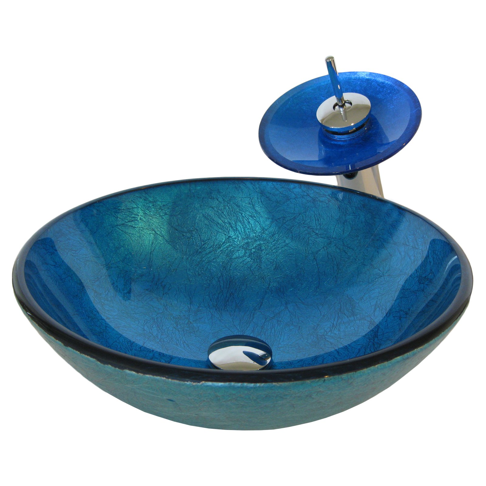 Novatto Foil Painted Glass Vessel Sink with Matching Faucet & Drain