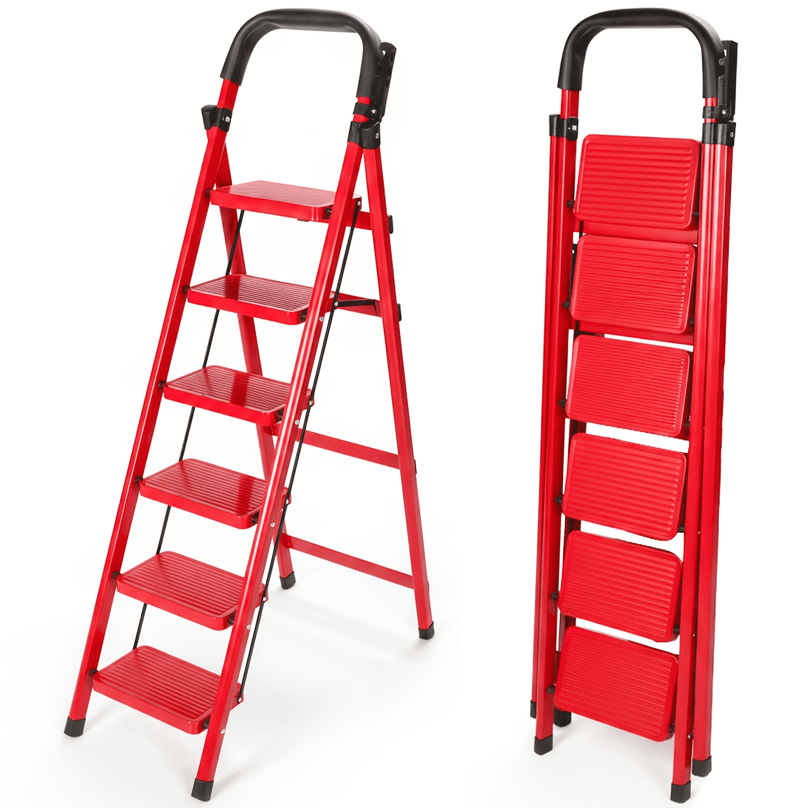 Heavy-Duty Folding 2/3/4/5/6 Step Ladder With Non-Slip Steps And Folding Mechanism, Featuring 330-Pound Weight Capacity, Durable Steel Construction, And Easy Storage Design -Perfect For Household