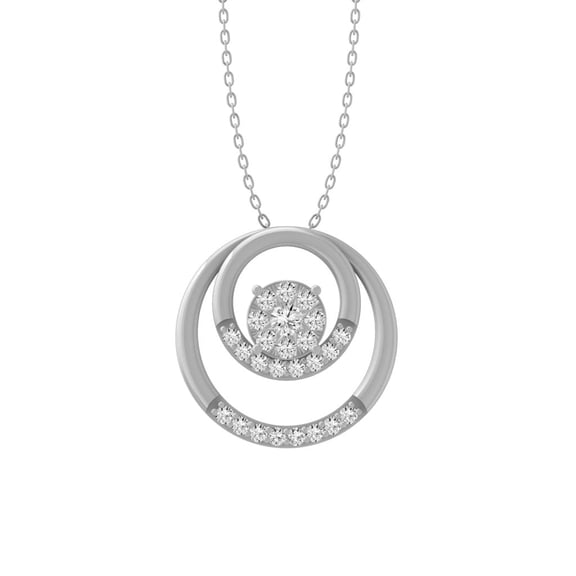Araiya Fine Jewelry 10K White Gold Round-Shape Cluster Diamond Pendant with Silver Cable Chain Necklace 18" (1/4 cttw, I-J Color, I2-I3 Clarity)