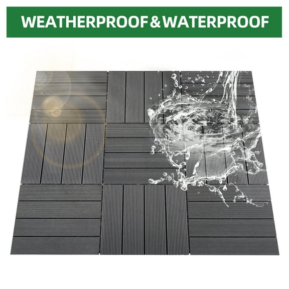 Wood Plastic Deck Tiles - 9 PCS Interlocking Outdoor Flooring 11.8x11.8 inch - Waterproof Patio Tiles for Balcony, Backyard, Porch, Bedroom (Gray)