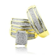 Midwest Jewellery Yellow Gold Trio Wedding Set Mens Women Rings Real 2/3cttw Diamonds Pave(I/j Color 0.65cttw)