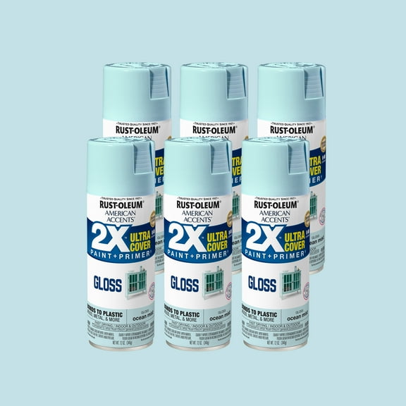 6 Pack, Ocean Mist Rust-Oleum American Accents 2X Ultra Cover Gloss Spray Paint-327905, 12 oz