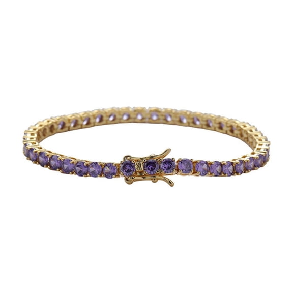 4MM Purple Tennis Bracelets for Women 18K Gold Plated Classic Round Cut CZ Simulated Diamond Tennis Bracelet Gold Bracelets for Women Wedding Bridal Prom Birthday Jewelry