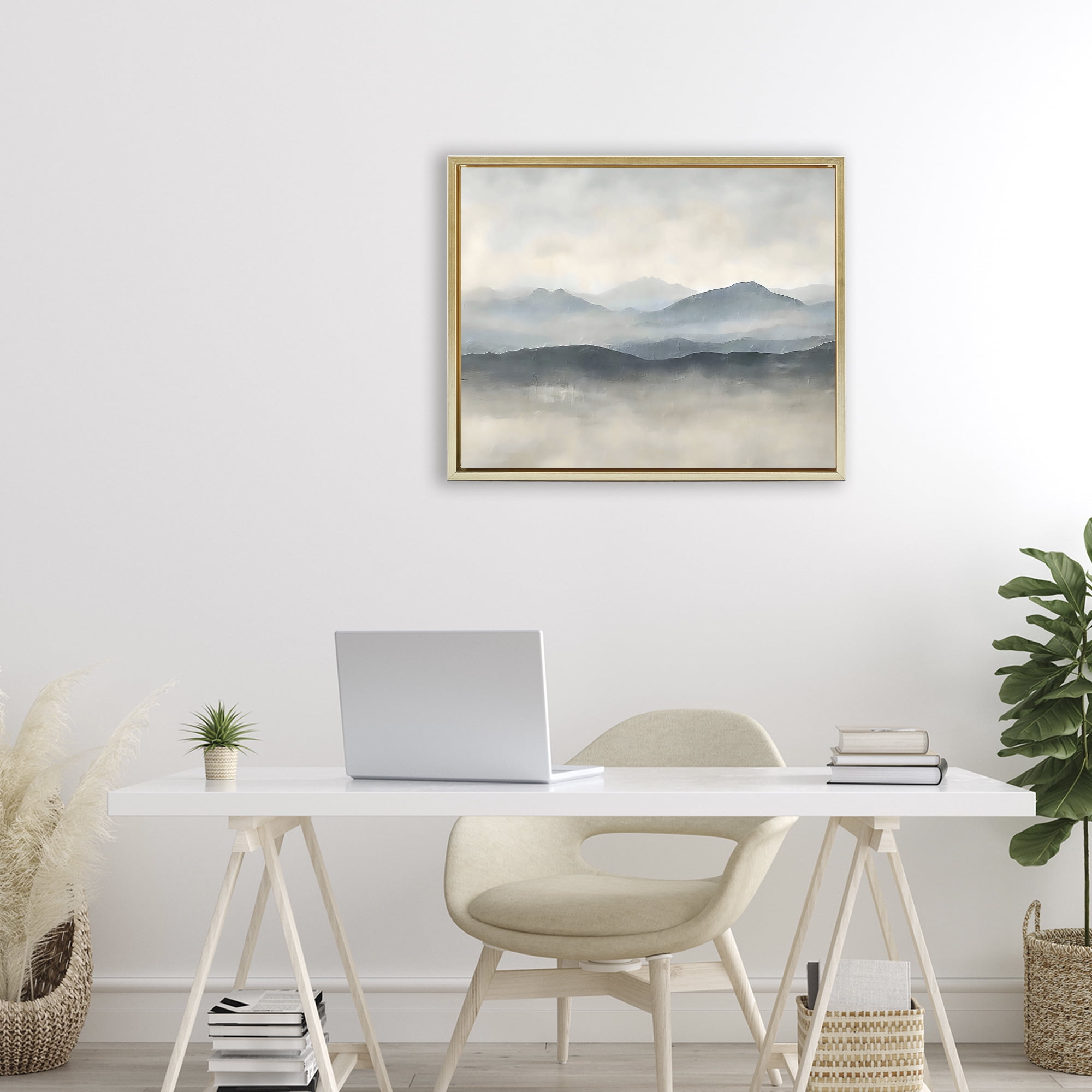Stupell Industries Misty Muted Mountainscape Gold Framed Floater Canvas Wall Art, design by Riley B