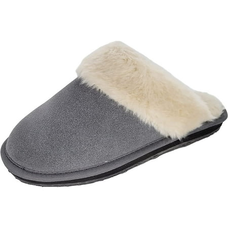 

Clarks Womens Open Back Suede Leather Comfort Clog Slipper JMS0583C - Plush Faux Fur Trim - Indoor Outdoor House Slippers For Women 10 M US Pewter