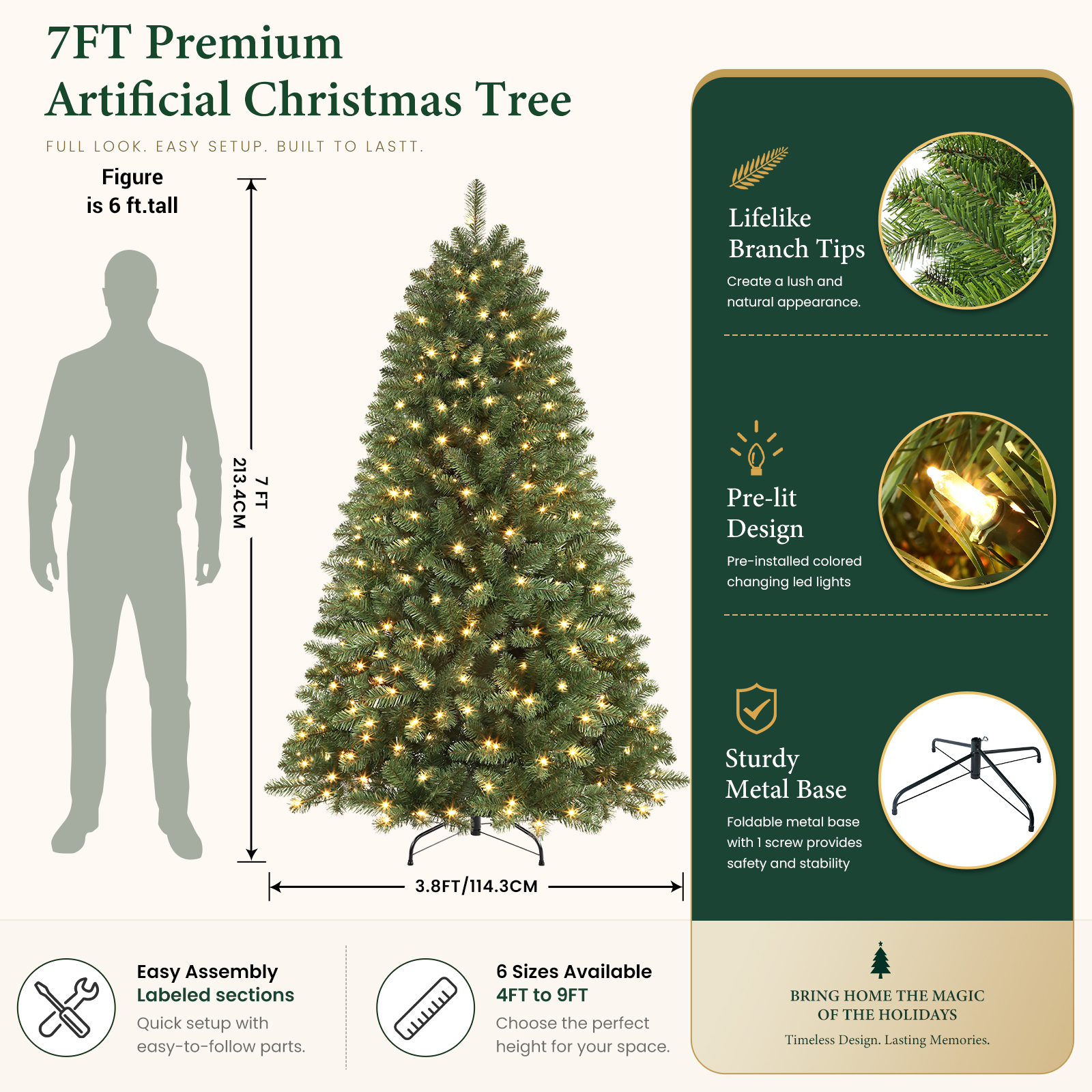 Lolsea 7ft Pre-Lit Premium Artificial Christmas Tree, Warm White photo 2