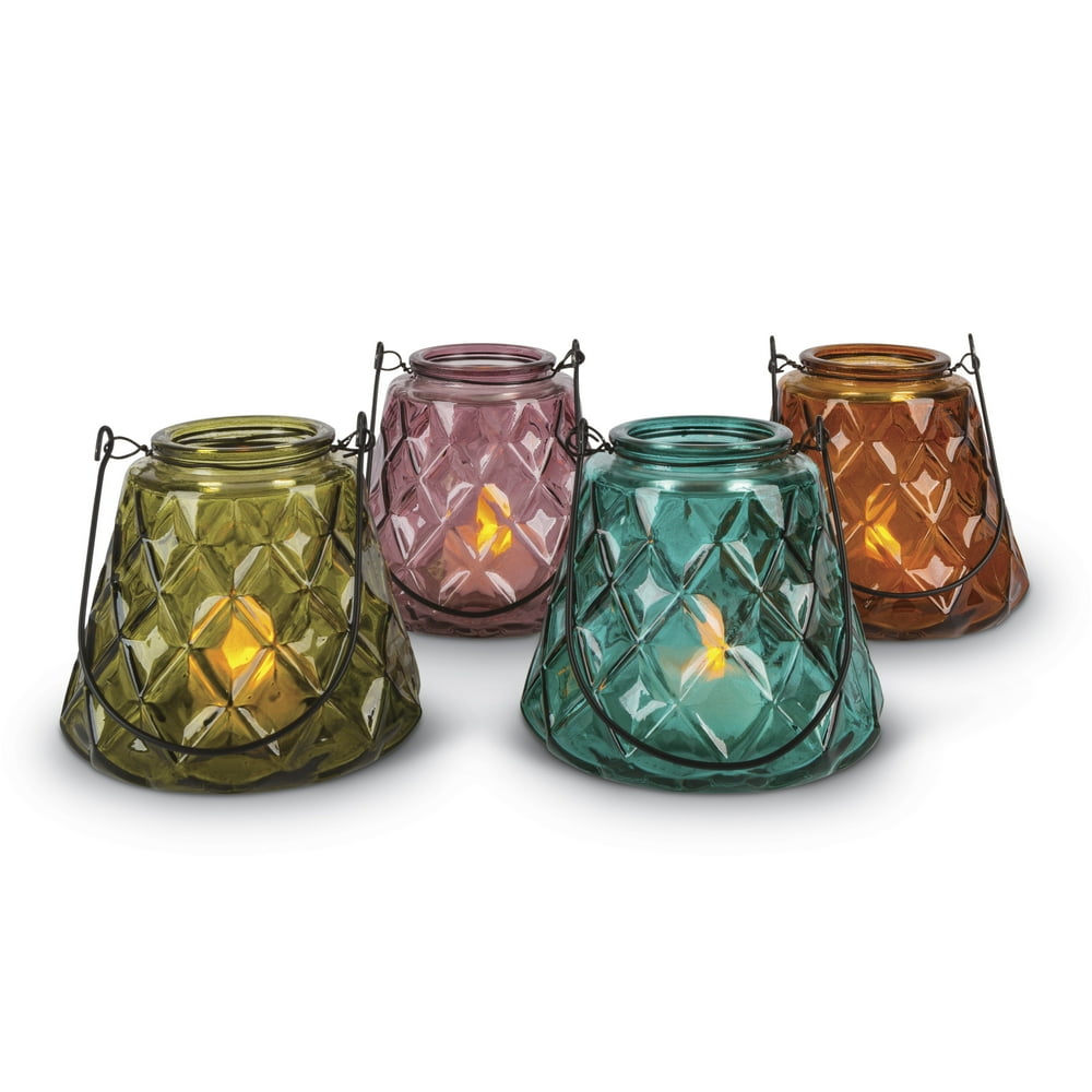 5.5Inch Tall Glass, Flameless Votive Candle Holders with Handles in