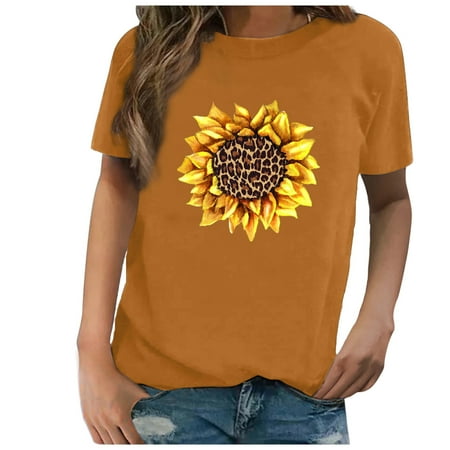 

Womens Blouses And Tops Dressy Women Casual Printing Shirts Short Sleeve Loose Tee Tops Tunic Blouse Round-Neck Corset Tops for Women Yellow XXL