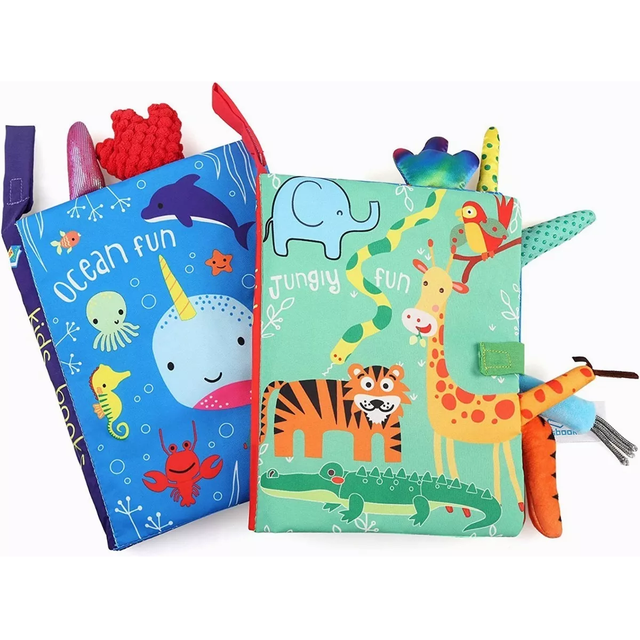 Libros de Tela Educativo Impermeables 2 Píezas Verde y Azul
