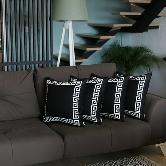 Decorative Throw Pillow Cover Set of 4 Greek Key 18" x 18" Black & White Square for Couch, Bedding