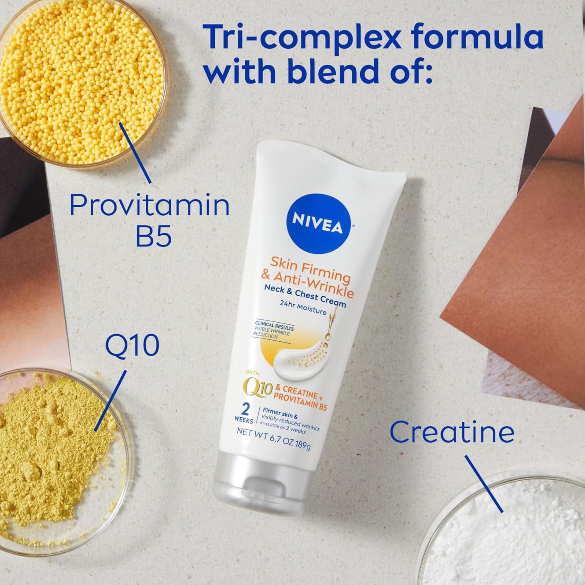 NIVEA Anti-Wrinkle Neck & Chest Cream, Skin Firming Body Cream with Q10 and Creatine, 6.7 oz