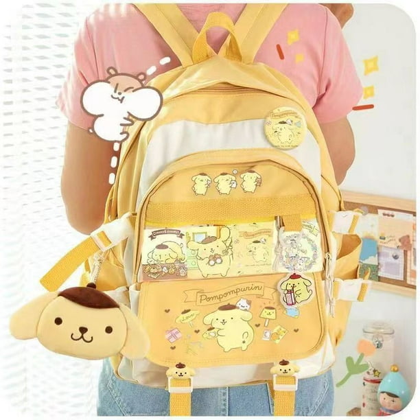 Sanrio-mochila de Hello Kitty Melody Kuromi Pom Purin, bolso escolar de gran capacidad, periférico de Anime, impermeable, para mujer y Niña gym unisex