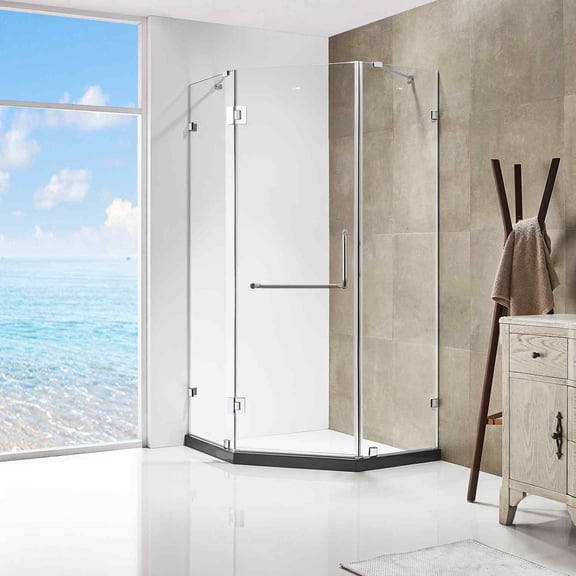 Dreamwerks 39.4 in. W x 79 in. H Frameless Neo-Angle Shower Enclosure with Clear Glass in Chrome