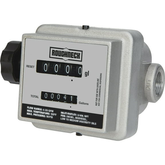 Roughneck Mechanical Fuel Meter, 4–20 GPM, 3/4in. Inlet/Outlet