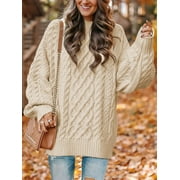MOSHU Oversized Sweaters for Women Cable Knit Chunky Pullover Sweater