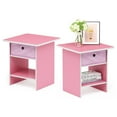 thumbnail image 3 of Furinno Dario End Table/ Night Stand Storage Shelf with Bin Drawer, Pink/Light Pink, Set of 2, 3 of 3