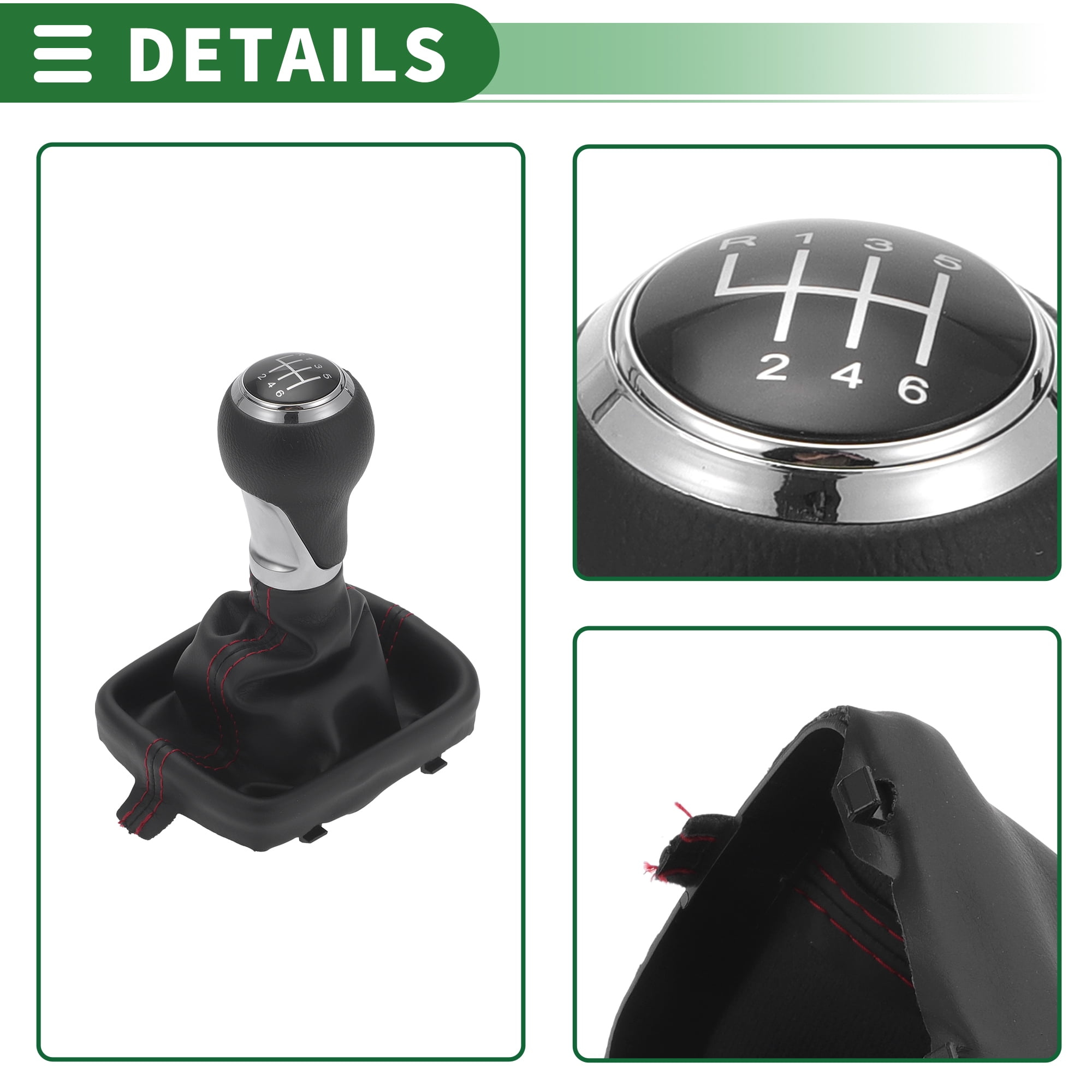 Unique Bargains Gear Shift Knob with Cover 6 Speed Manual Stick Shifter for Audi A3 8P Faux Leather Chrome Red Black