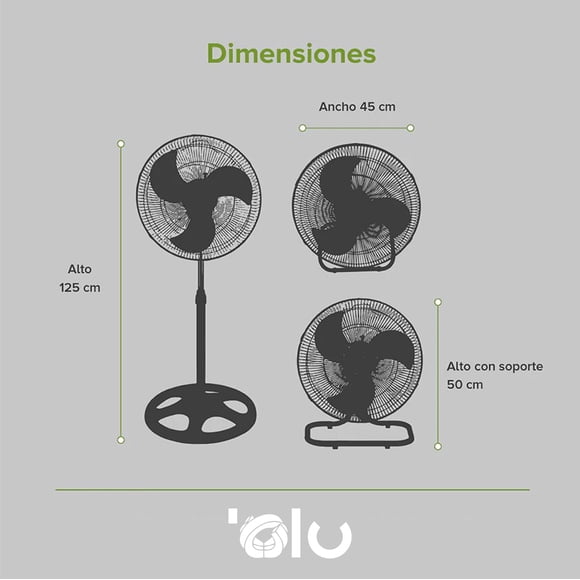 Ventilador 3 en 1 OLU Pedestal Piso y Pared 18 3 Aspas de Metal 3 Velocidades