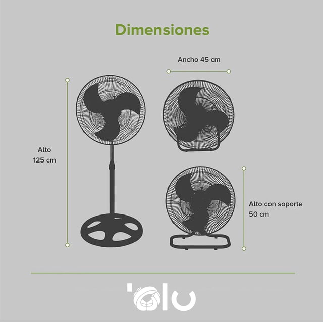 Ventilador 3 en 1 OLU Pedestal Piso y Pared 18 3 Aspas de Metal 3 Velocidades