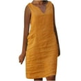 thumbnail image 1 of Birdeem Mode Femmes Décontractée Grande Taille Col en V Couleur Unie Sans Manches Robe en Lin, 1 of 9