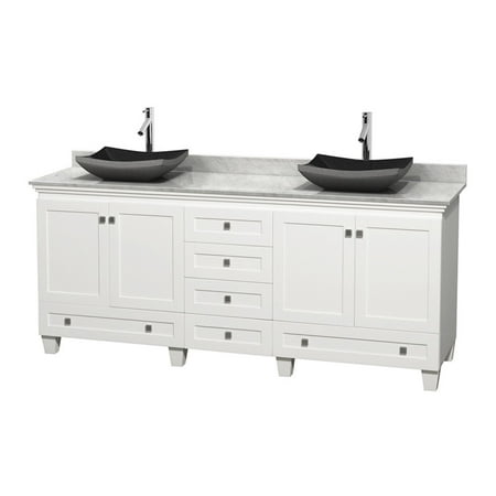 Wyndham Collection Acclaim 80 inch Double Bathroom Vanity in White, White Carrera Marble Countertop, Altair Black Granite Sinks, and 24 inch