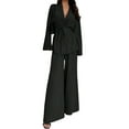 thumbnail image 2 of Women'S Casual Lounge Two Piece Outfits Long Sleeve V Neck Wrap Tie Waist Shirt Wide Leg Pants Sets, 2 of 10