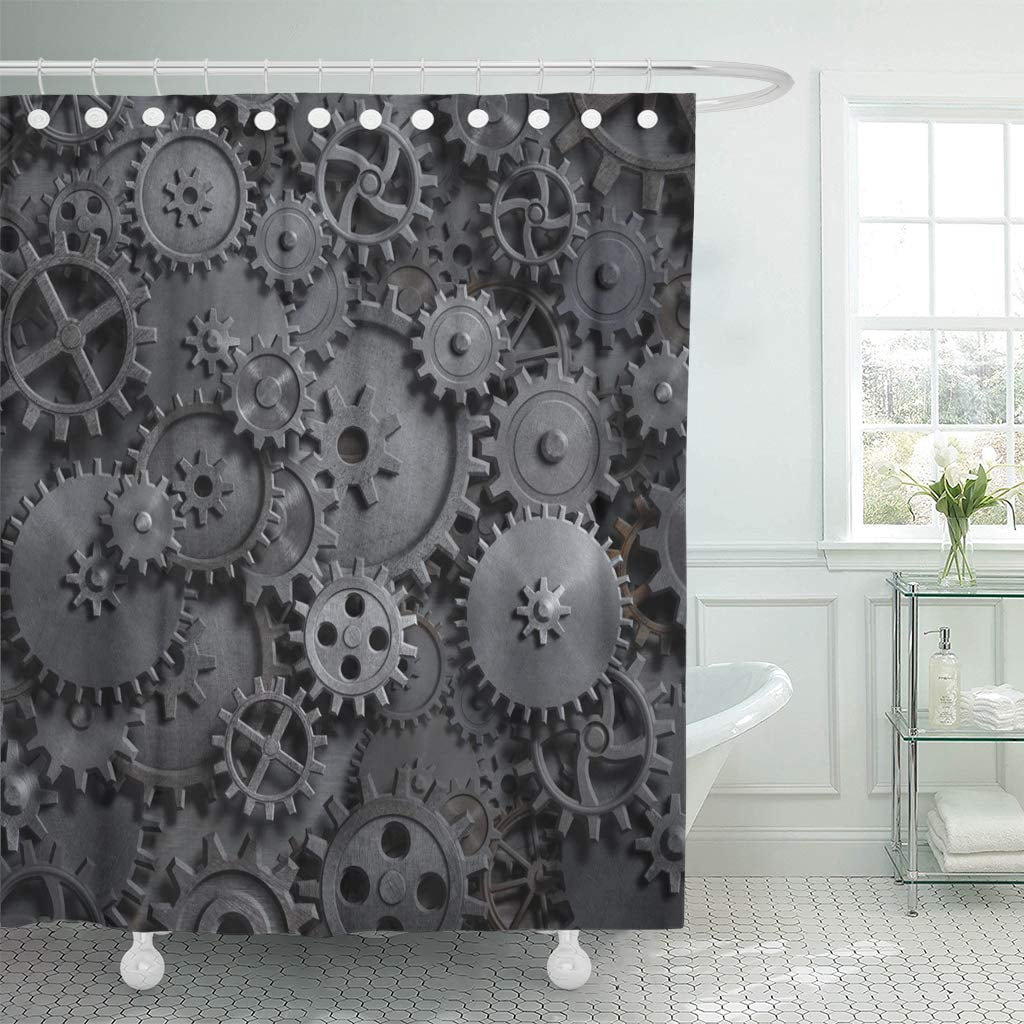 KSADK Clock Gears and Steam Punk Technology 3D Mechanical Abstract Black Closeup Cog Shower