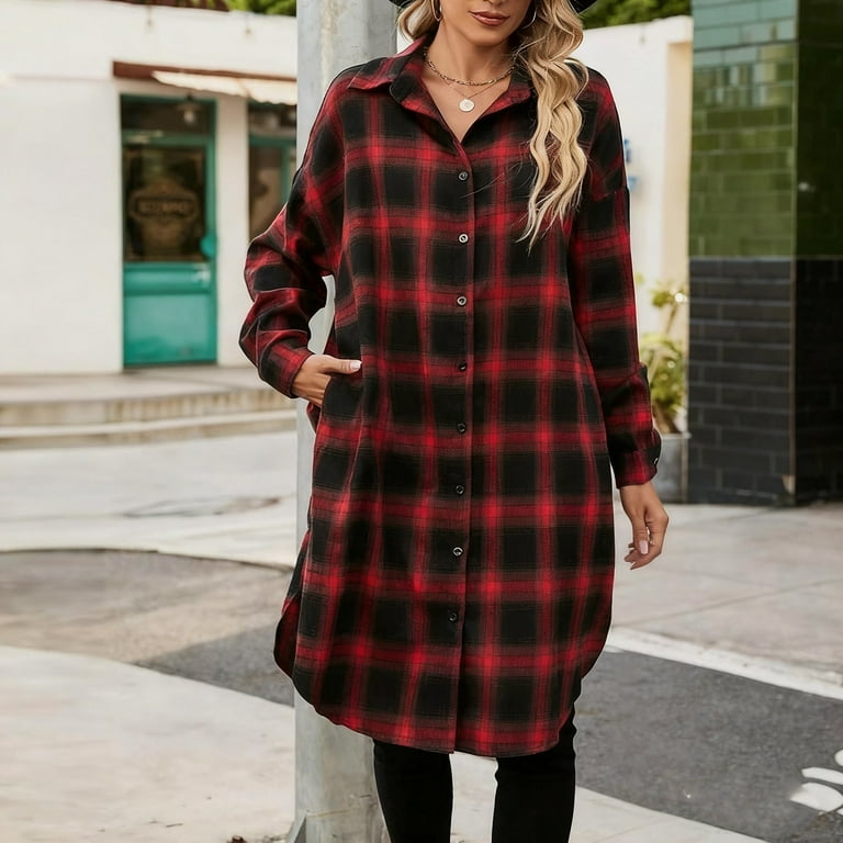 Womens Long Length T-Shirts, Long Sleeve Shirts for Women Business Casual Plaid Printed Lapel Button Down Dressy Blouses Fall Clothes - Walmart.com Womens Long Length T-Shirts, Long Sleeve Shirts for Women Business Casual Plaid Printed Lapel Button Down Dressy Blouses Fall Clothes - Walmart.com