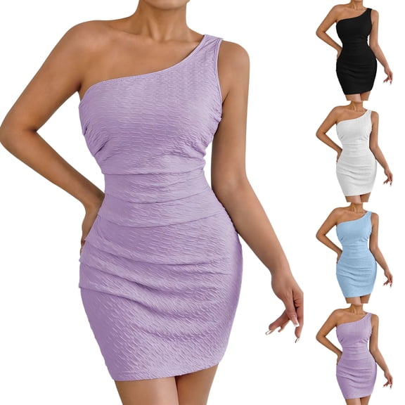FRSASU Ladies Mini Dresses Bodycon One off Shoulder A Line Going Out Summer Elegant Club Cocktail Party Short Dresses White