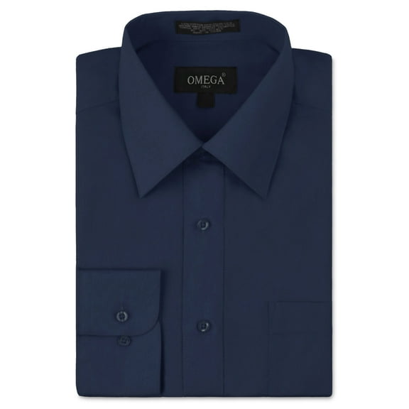 NEW Omega Italy Men's Dress Shirt Long Sleeve Solid Color Regular Fit 10 Colors (Navy,2XL (18-18½) sleeve: 34/35)