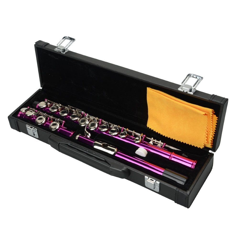 Lowestbest Cupronickel C 16 Closed Holes Flute with with Case, Cleaning Rod, Cloth, Joint Grease, Flute for Band, Orchestra, Rose Red