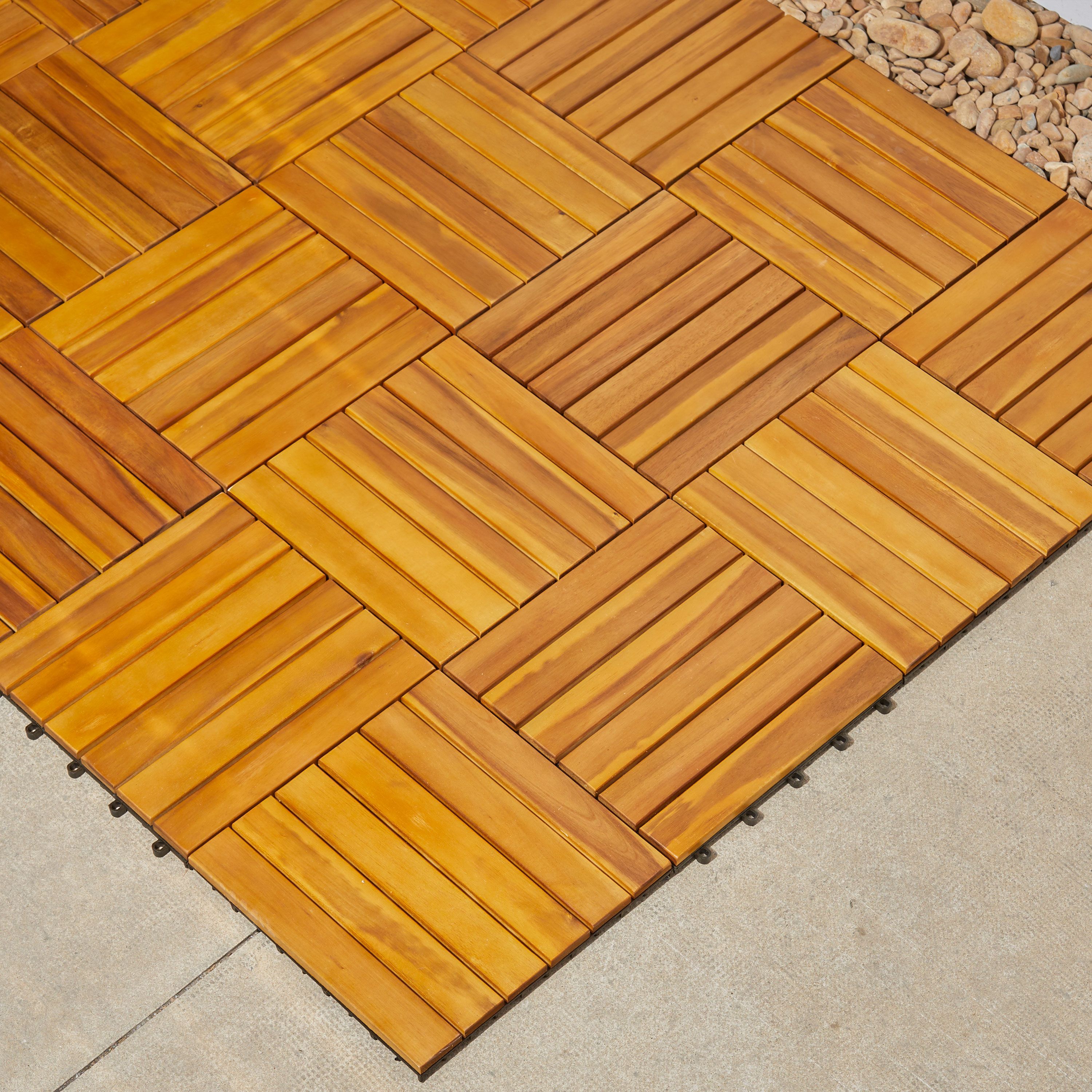 6 Slat Acacia Interlocking Deck Tile Set of 10 Tiles - image 4 of 4