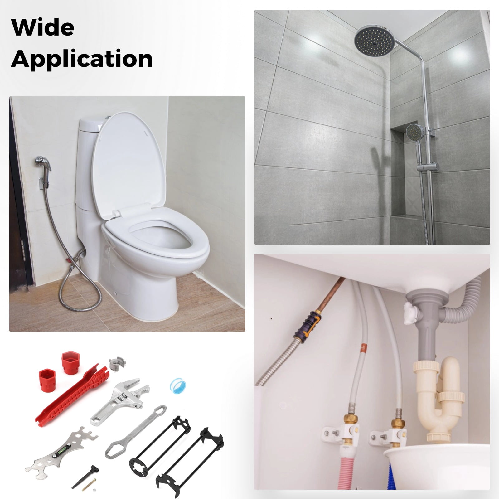 6PCS Basin Wrench Set, 8-in-1 Faucet Spanner for Sink Bathroom , 8-32 mm Adjustable Basin Wrench, Under Sink Tight Space Wrench with Thread Seal Tape and Screw