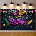 thumbnail image 5 of Clown Mask Design Banner Colorful Pattern Masquerade Display Gold Star Accent Feather Decoration Party Backdrop for Birthday Party Masquerade Event Carnival Celebration, 5 of 5