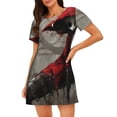 thumbnail image 1 of Easygdp Dark Red Hooded Girl Camisón de manga corta para mujer, informal, estampado, 1 of 6