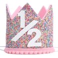 thumbnail image 1 of Corona de arcoíris para fiesta de medio cumpleaños: corona de cumpleaños con purpurina, sombreros de cumpleaños para niños, accesorios para fotos de cumpleaños de bebé, decoración de cumpleaños c, 1 of 5