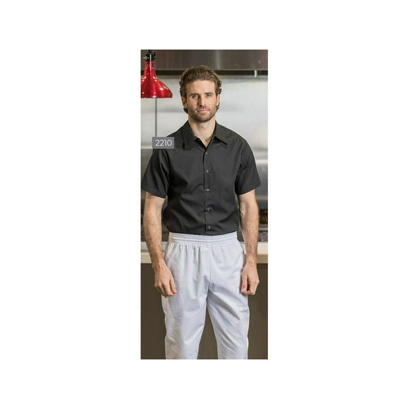 Chemises de Cuisine en Poly/ Coton Popeline à Manches Courtes Fermetures à Pression Sans Poches Couleur Noir Taille XS-XL Unités